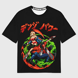 Футболка оверсайз женская Дэнджи и пауэр сражаются человек бензопила аниме, цвет: 3D-принт