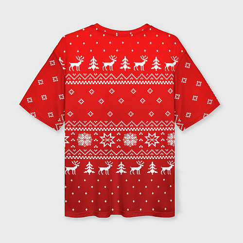 Женская футболка оверсайз Красный узор с оленями / 3D-принт – фото 2