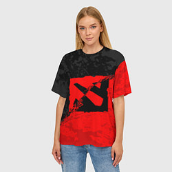 Футболка оверсайз женская DOTA 2 RED BLACK LOGO, БРЫЗГИ КРАСОК, цвет: 3D-принт — фото 2