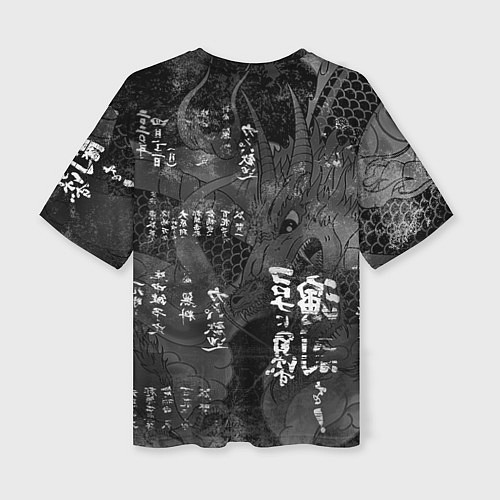 Женская футболка оверсайз ЧБ Японский Дракон Dragon Иероглифы / 3D-принт – фото 2