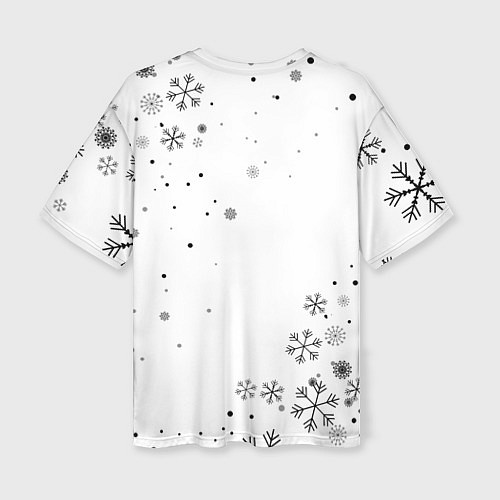 Женская футболка оверсайз Новогодний тигр летящие снежинки / 3D-принт – фото 2