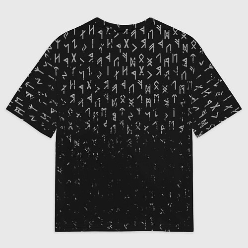 Женская футболка оверсайз МЕТАЛЛИЧЕСКИЕ РУНЫ, БРЫЗГИ КРАСОК / 3D-принт – фото 2