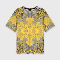 Женская футболка оверсайз Коллекция Фрактальная мозаика Желтый на черном 573