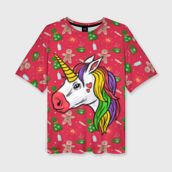 Женская футболка оверсайз New Year Unicorn 2022