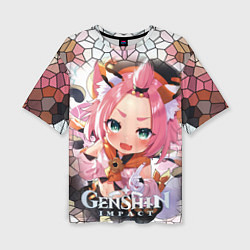 Женская футболка оверсайз Диона, стихия Крио из Genshin Impact