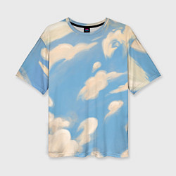 Женская футболка оверсайз Рисунок голубого неба с облаками маслом