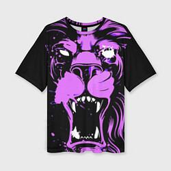 Женская футболка оверсайз Neon pink lion