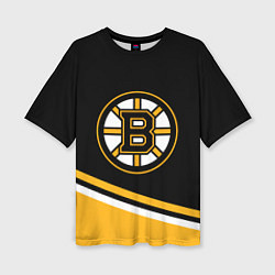 Футболка оверсайз женская Бостон Брюинз, Boston Bruins Диагональные полосы, цвет: 3D-принт