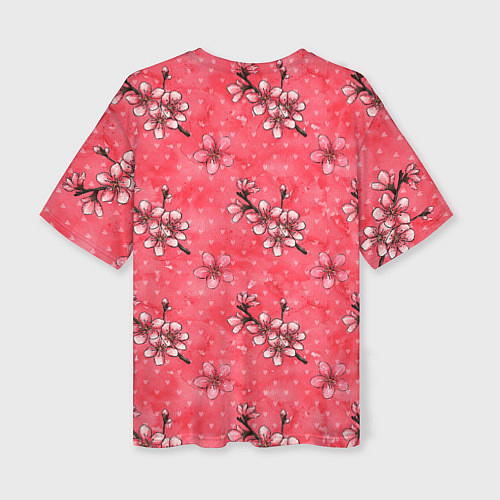 Женская футболка оверсайз Сакура красная / 3D-принт – фото 2