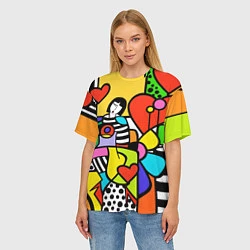 Футболка оверсайз женская Romero Britto - valentines day, цвет: 3D-принт — фото 2