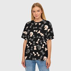 Футболка оверсайз женская Белые и черные шахматные фигуры, цвет: 3D-принт — фото 2