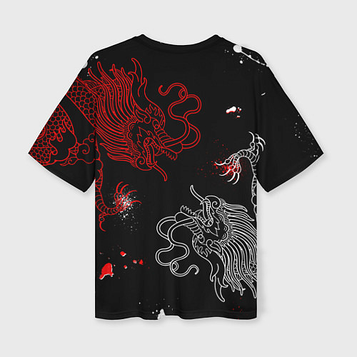 Женская футболка оверсайз Китайский дракон Красно - Белый / 3D-принт – фото 2