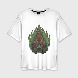 Женская футболка оверсайз Медведь танкист