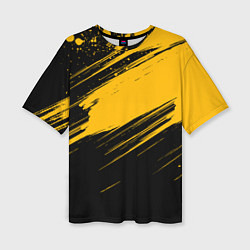 Женская футболка оверсайз Black and yellow grunge