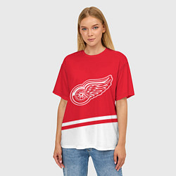 Футболка оверсайз женская Detroit Red Wings, Детройт Ред Уингз Диагональные, цвет: 3D-принт — фото 2