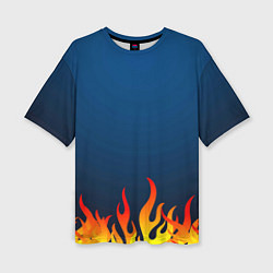 Футболка оверсайз женская Пламя огня синий фон, цвет: 3D-принт
