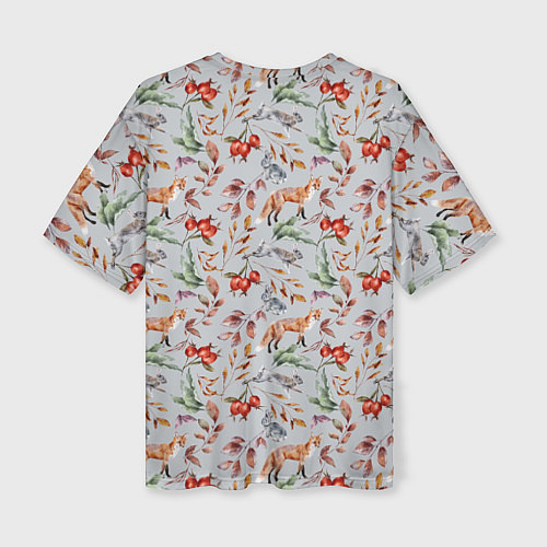 Женская футболка оверсайз Лисы и лесные ягоды / 3D-принт – фото 2