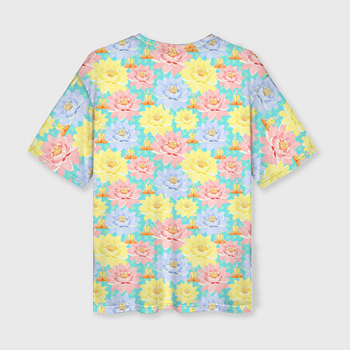 Женская футболка оверсайз Медитация цветки лотоса / 3D-принт – фото 2