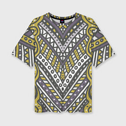 Женская футболка оверсайз Абстрактный узор в стиле дудл Желтый, серый и белы