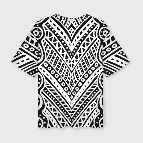 Женская футболка оверсайз Абстракция черно-белая Волны, полосы, вензеля Моно / 3D-принт – фото 2