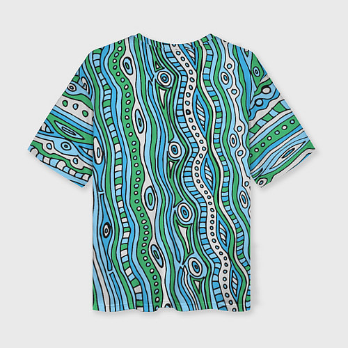 Женская футболка оверсайз Разноцветная абстракция в стиле дудл Волны, линии, / 3D-принт – фото 2