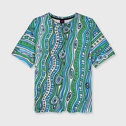 Женская футболка оверсайз Разноцветная абстракция в стиле дудл Волны, линии,