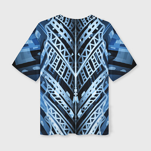 Женская футболка оверсайз Неоновый узор Абстракция Голубой и синий цвет на ч / 3D-принт – фото 2