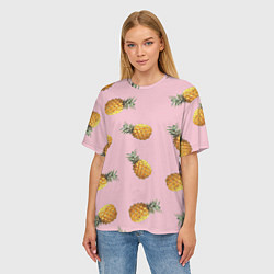 Футболка оверсайз женская Ананасы падают, цвет: 3D-принт — фото 2