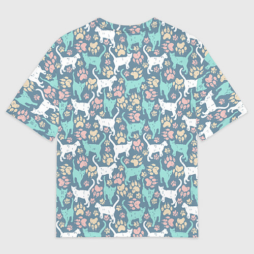 Женская футболка оверсайз Кошки и следы от лап / 3D-принт – фото 2