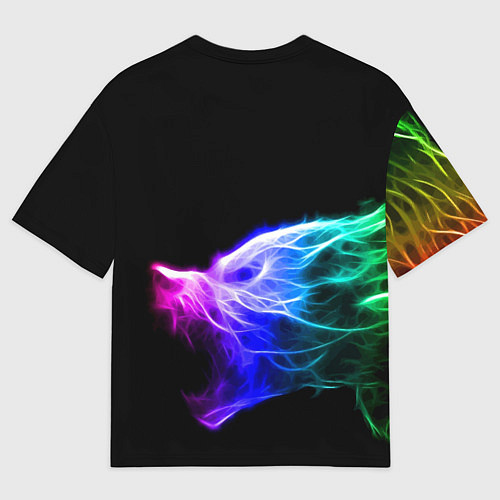 Женская футболка оверсайз Wolf Grin Волк Оскал Неон Neon / 3D-принт – фото 2