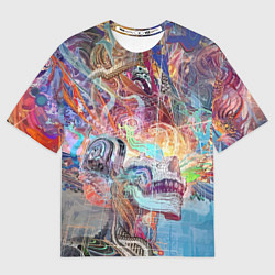 Футболка оверсайз женская Cyber skull Vanguard pattern, цвет: 3D-принт