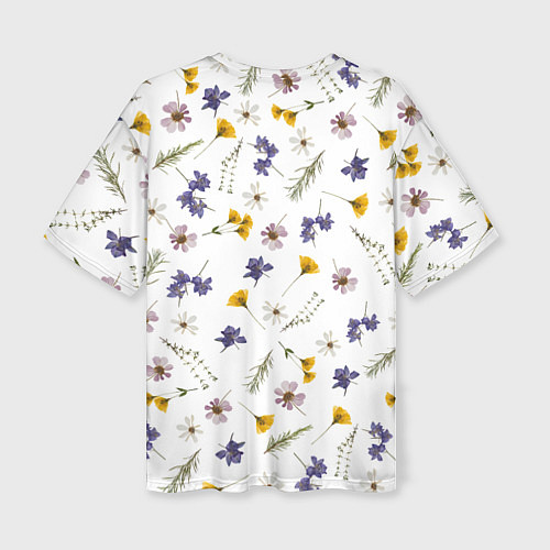 Женская футболка оверсайз Простые цветы на белом фоне / 3D-принт – фото 2