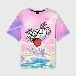Женская футболка оверсайз Cuphead Разбитая чашечка