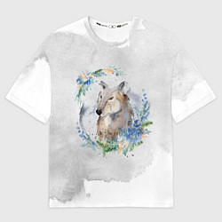 Футболка оверсайз женская Волк в венке, цвет: 3D-принт