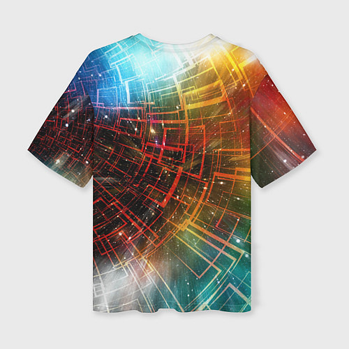 Женская футболка оверсайз Portal - Neon Space - туннель из энергетических па / 3D-принт – фото 2
