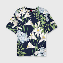 Женская футболка оверсайз Цветы Белые Лилии В Саду