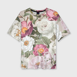 Женская футболка оверсайз Цветы Розовый Сад Пион и Роз