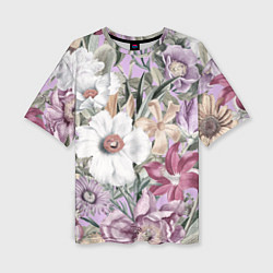 Женская футболка оверсайз Цветы Фиолетовый Клематис