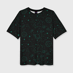Женская футболка оверсайз Черный паттерн космические объекты