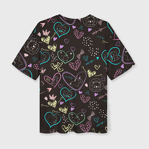Женская футболка оверсайз Паттерн милые животные и сердечки / 3D-принт – фото 2