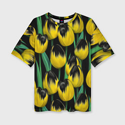 Женская футболка оверсайз Цветы Желтые Тюльпаны