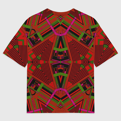 Женская футболка оверсайз Геометрический этнический арабский узор в красно ч / 3D-принт – фото 2