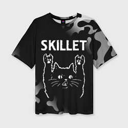 Женская футболка оверсайз Группа Skillet и Рок Кот