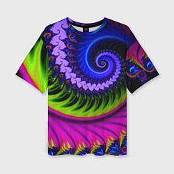 Женская футболка оверсайз Разноцветная неоновая спираль Абстракция Multicolo