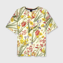 Женская футболка оверсайз Цветы Весенние Тюльпаны
