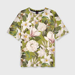 Женская футболка оверсайз Цветы Лилии и Астры