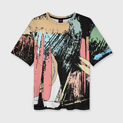 Женская футболка оверсайз Абстрактные мазки цветной краской abstraction