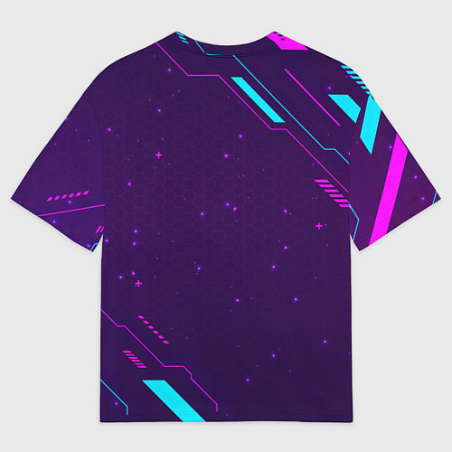 Женская футболка оверсайз Символ Quake в неоновых цветах на темном фоне / 3D-принт – фото 2