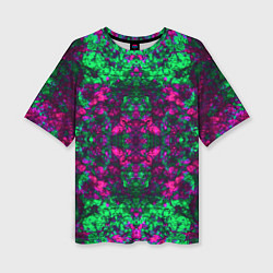 Женская футболка оверсайз Абстрактный зелено-малиновый симметричный узор