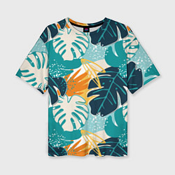 Женская футболка оверсайз Летние зелёные тропики Пальма Tropical